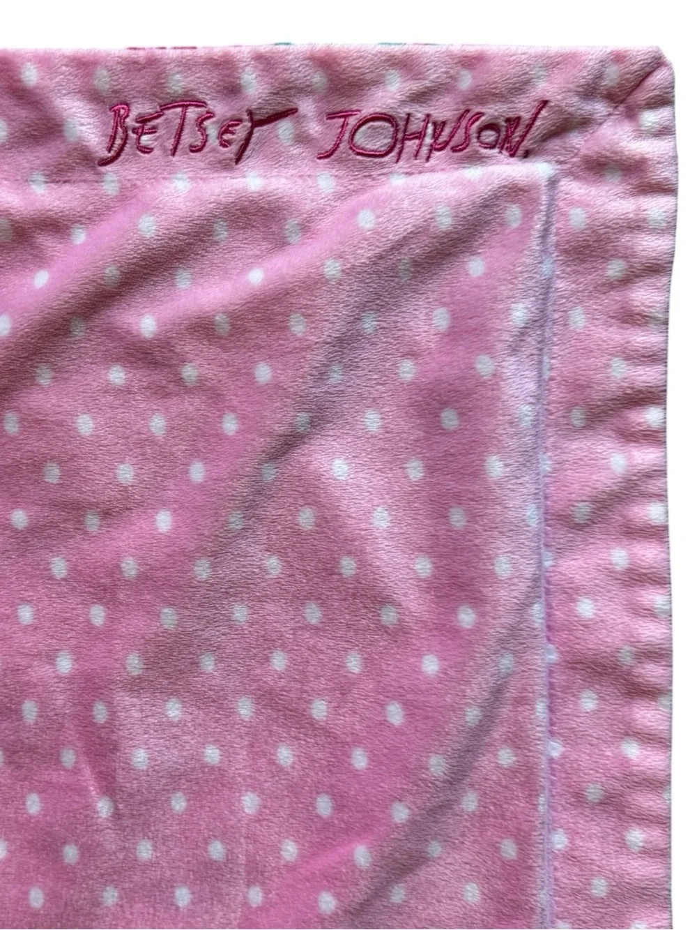 Betsey Johnson Baby Blanket Pink Polka Dot & Rose Floral Double-Sided Security
